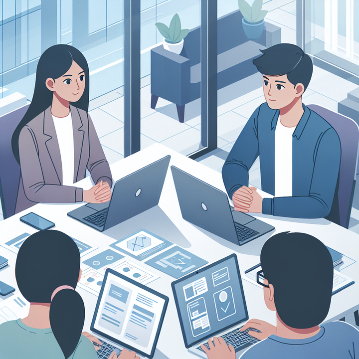 앱 외주 개발을 논의하는 클라이언트와 개발자