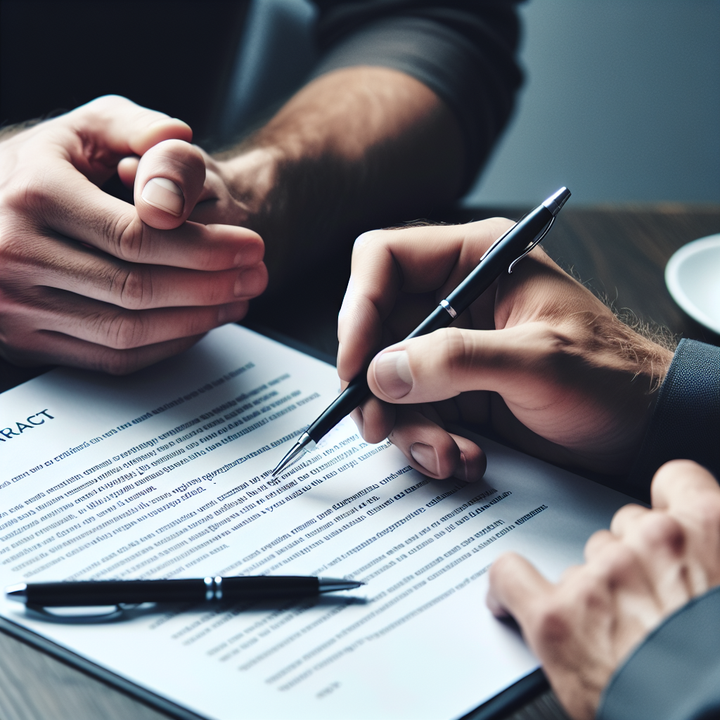계약서 항목을 검토 중인 개발자와 클라이언트