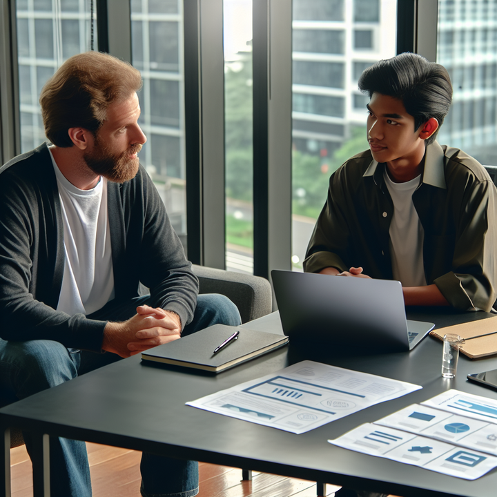 앱 외주 개발을 논의하는 클라이언트와 개발자