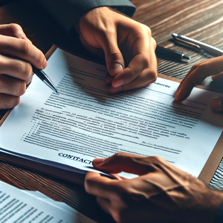 계약서 항목을 검토 중인 개발자와 클라이언트