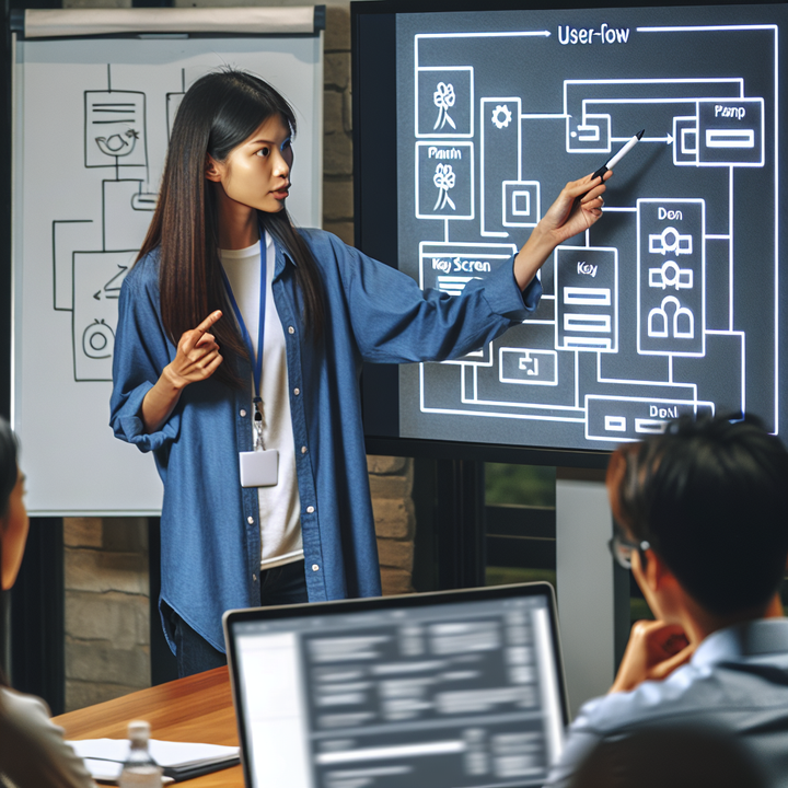 앱 기획 구조와 화면 흐름을 설명 중인 장면