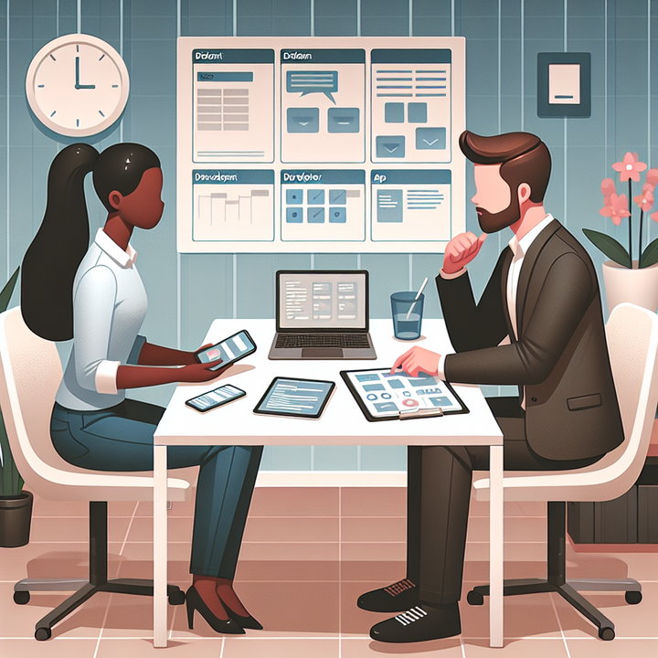 앱 외주 개발을 논의하는 클라이언트와 개발자