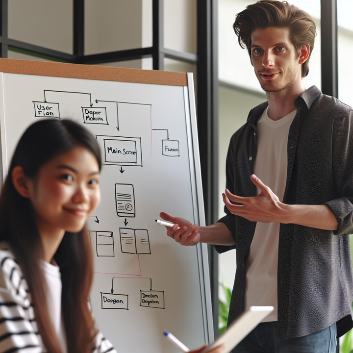 앱 기획 구조와 화면 흐름을 설명 중인 장면