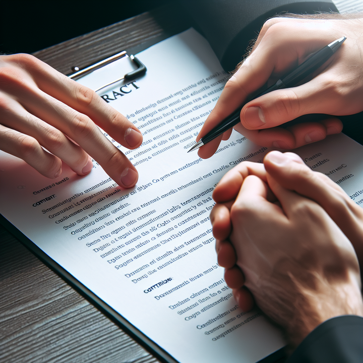 계약서 항목을 검토 중인 개발자와 클라이언트