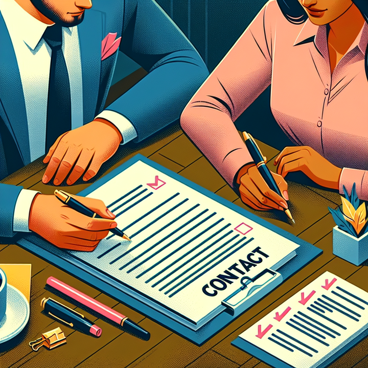 계약서 항목을 검토 중인 개발자와 클라이언트